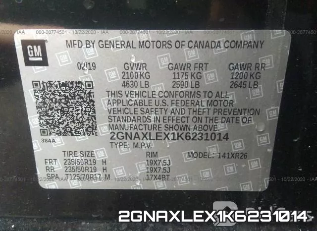 2GNAXLEX1K6231014 фото 10