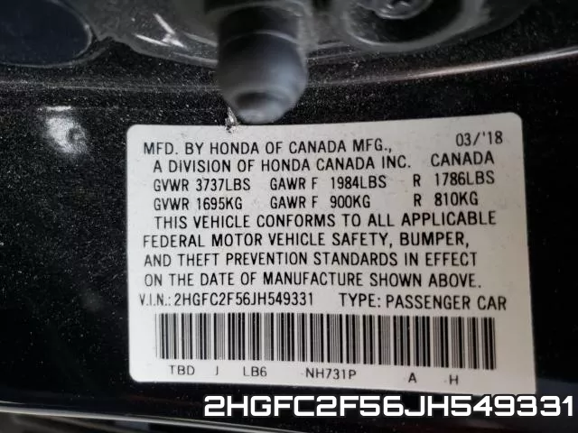 2HGFC2F56JH549331 фото 2