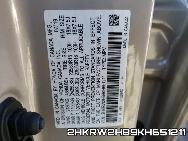 2HKRW2H89KH651211 фото 2