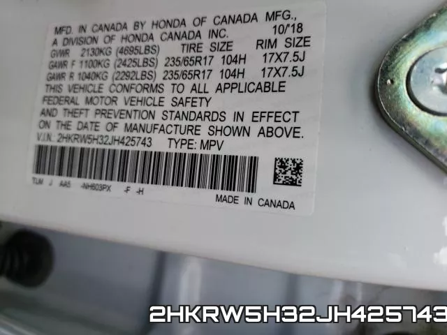 2HKRW5H32JH425743 фото 2