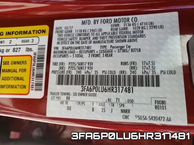 3FA6P0LU6HR317481 фото 2