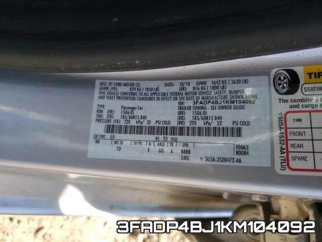 3FADP4BJ1KM104092 фото 2