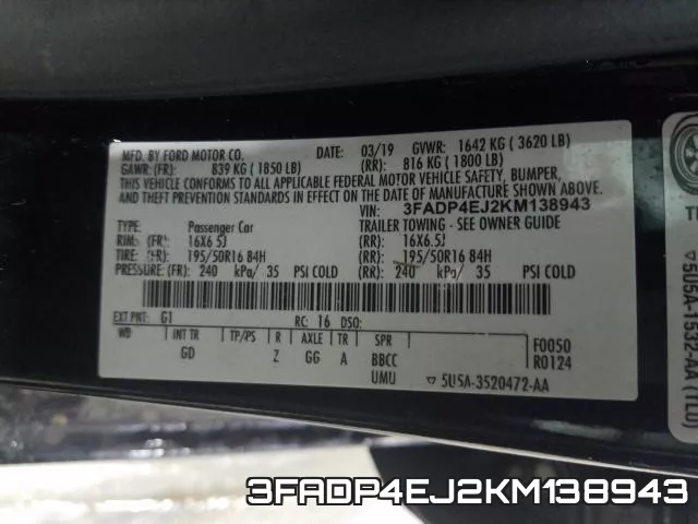 3FADP4EJ2KM138943 фото 2