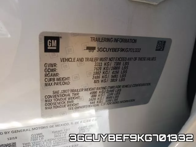 3GCUYBEF9KG701332 фото 2