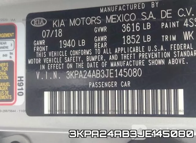 3KPA24AB3JE145080 фото 10