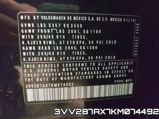 3VV2B7AX7KM074492 фото 2
