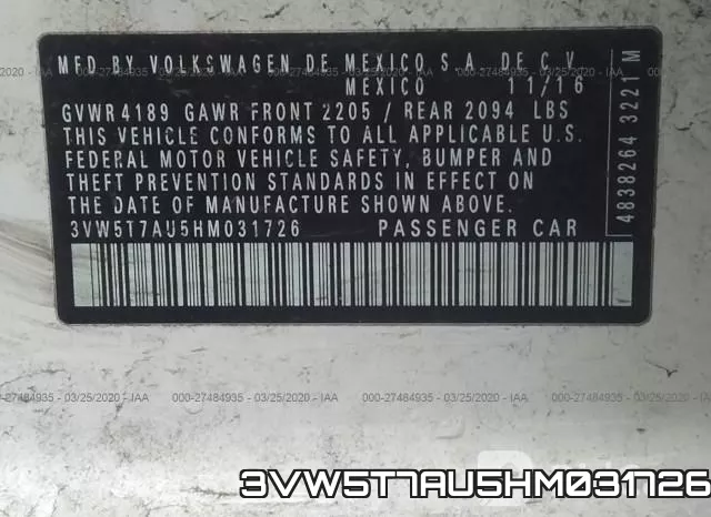 3VW5T7AU5HM031726 фото 8