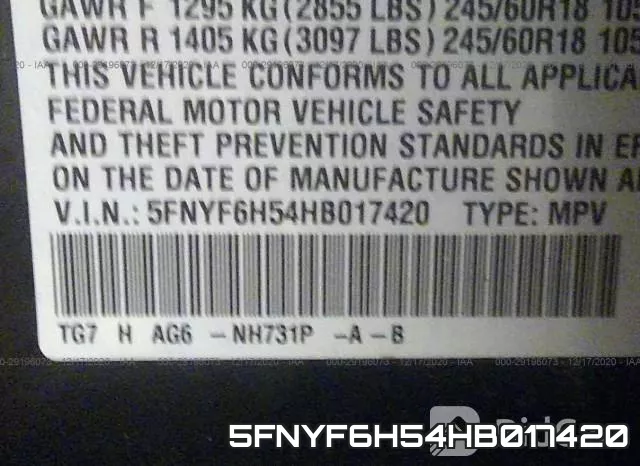 5FNYF6H54HB017420 фото 10