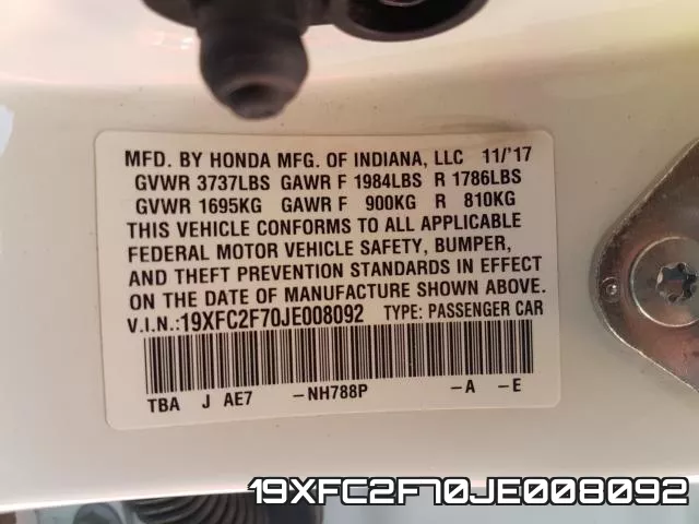 19XFC2F70JE008092 фото 2