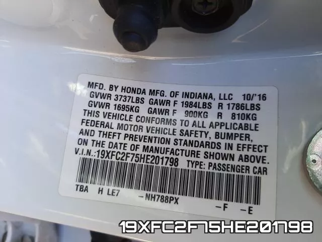 19XFC2F75HE201798 фото 2