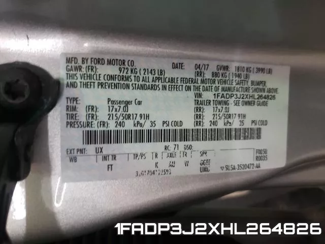 1FADP3J2XHL264826 фото 2