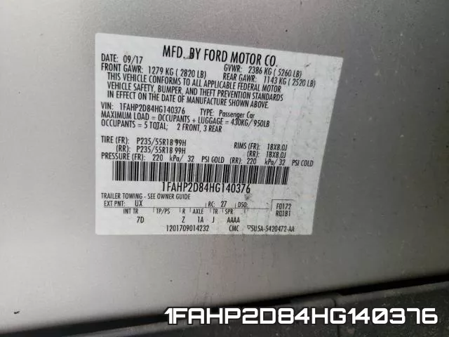 1FAHP2D84HG140376 фото 2