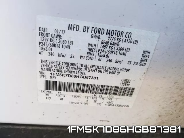 1FM5K7D86HGB87381 фото 2