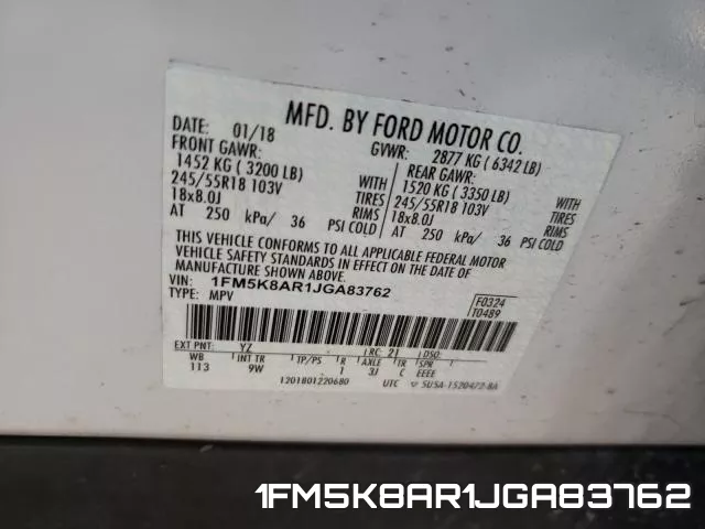 1FM5K8AR1JGA83762 фото 2