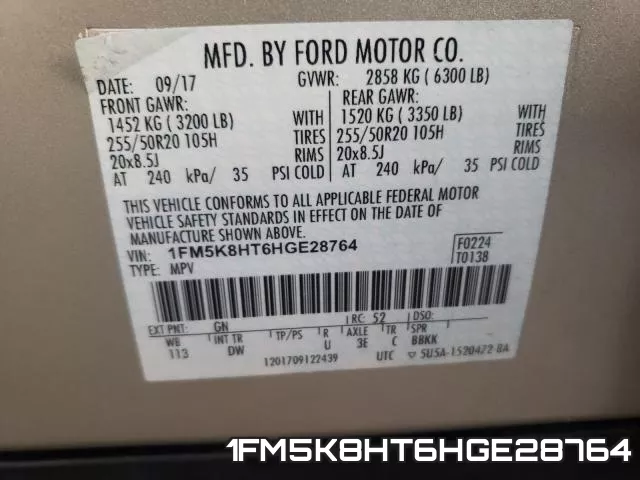 1FM5K8HT6HGE28764 фото 2