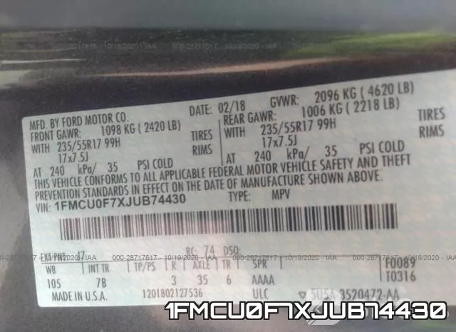 1FMCU0F7XJUB74430 фото 10