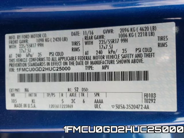 1FMCU0GD2HUC25000 фото 2