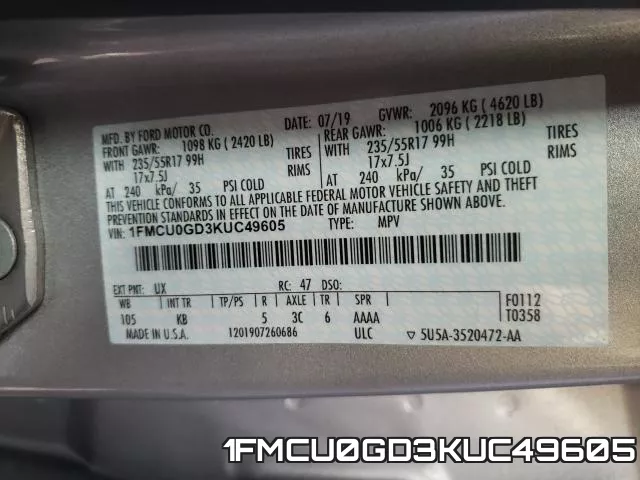 1FMCU0GD3KUC49605 фото 2
