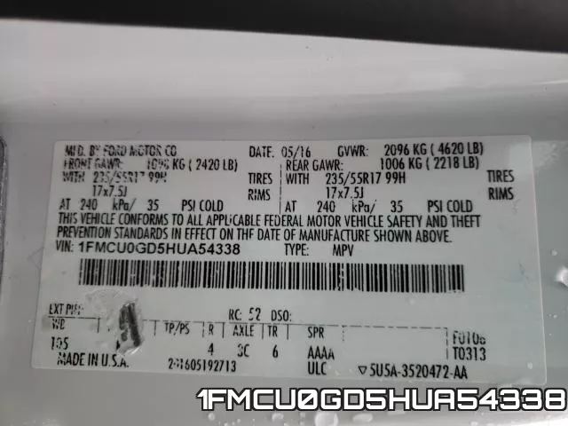 1FMCU0GD5HUA54338 фото 2