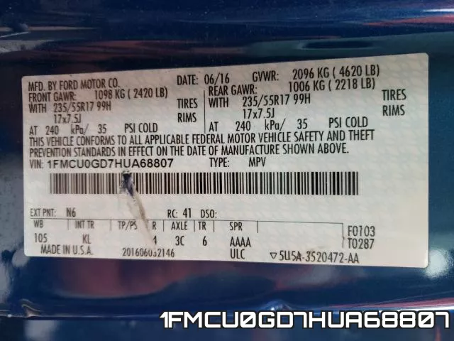 1FMCU0GD7HUA68807 фото 2