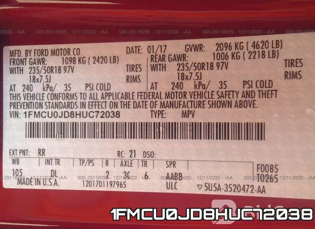 1FMCU0JD8HUC72038 фото 9