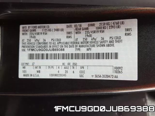 1FMCU9GD0JUB69388 фото 2