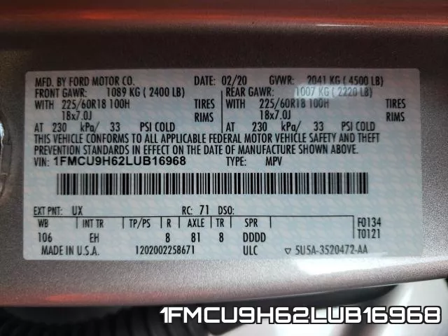 1FMCU9H62LUB16968 фото 2