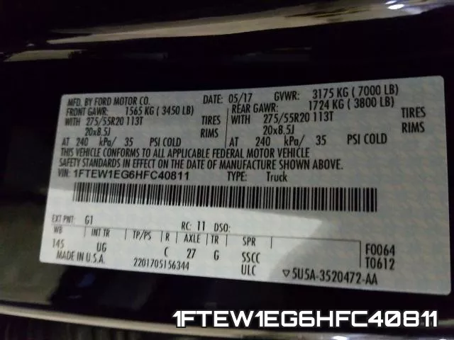 1FTEW1EG6HFC40811 фото 2