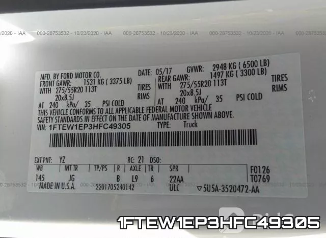 1FTEW1EP3HFC49305 фото 8