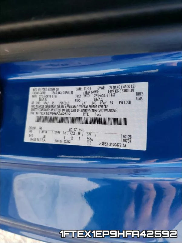 1FTEX1EP9HFA42592 фото 2