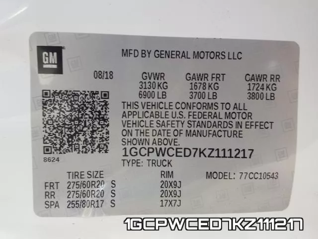 1GCPWCED7KZ111217 фото 2