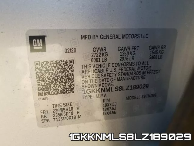 1GKKNMLS8LZ189029 фото 2