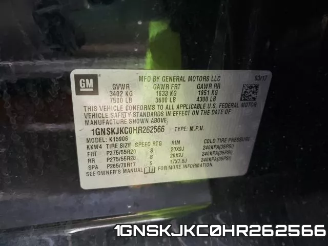 1GNSKJKC0HR262566 фото 2