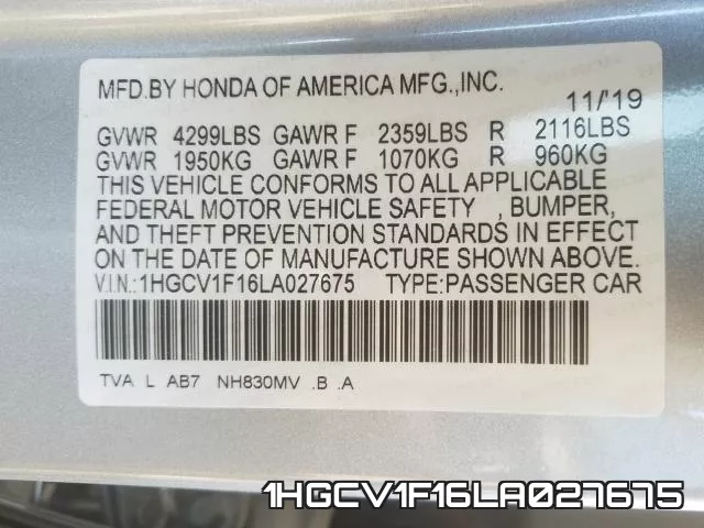 1HGCV1F16LA027675 фото 2