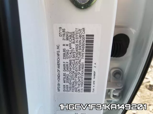 1HGCV1F31KA149201 фото 2