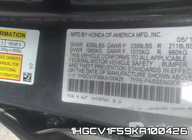 1HGCV1F59KA100426 фото 9