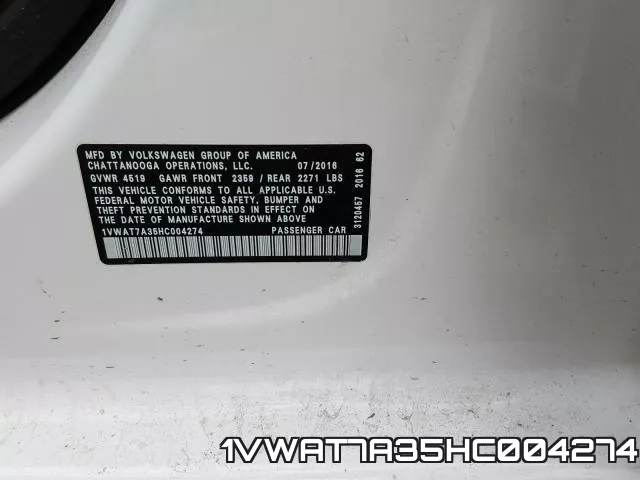 1VWAT7A35HC004274 фото 2