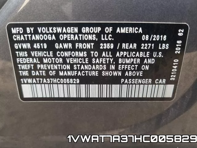 1VWAT7A37HC005829 фото 2