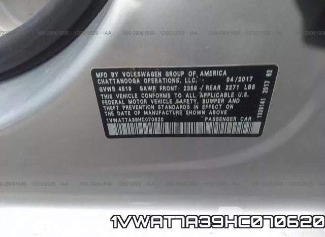 1VWAT7A39HC070620 фото 10