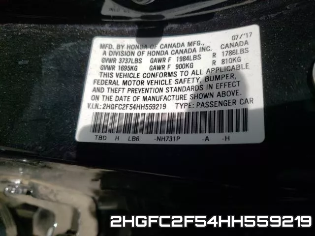 2HGFC2F54HH559219 фото 2