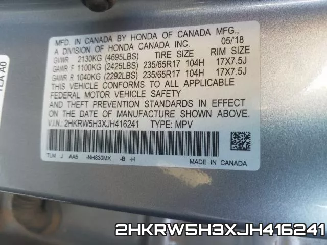 2HKRW5H3XJH416241 фото 2