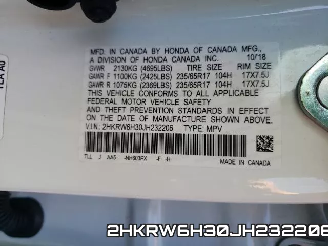 2HKRW6H30JH232206 фото 2