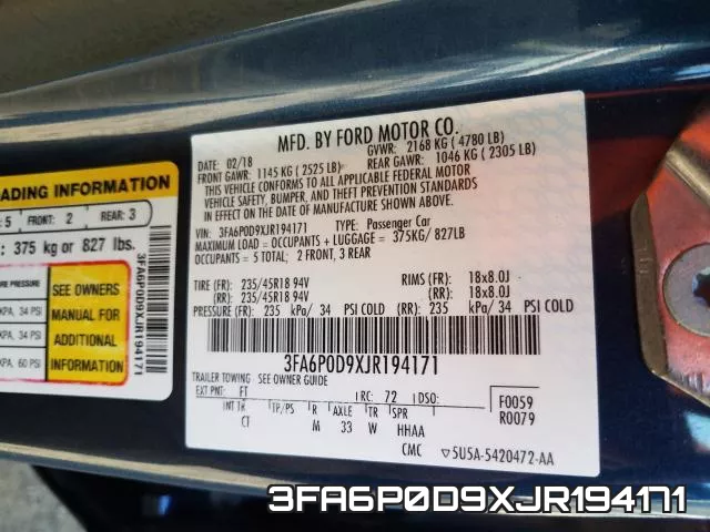 3FA6P0D9XJR194171 фото 2