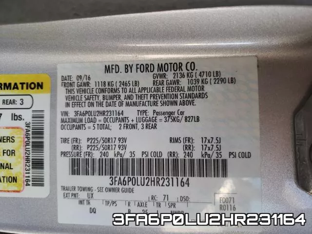 3FA6P0LU2HR231164 фото 2