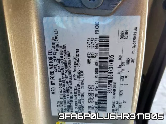 3FA6P0LU6HR317805 фото 2