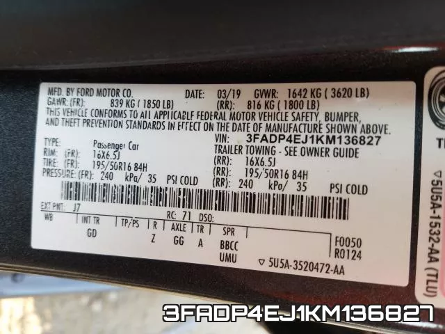 3FADP4EJ1KM136827 фото 2