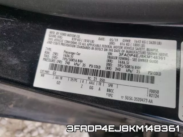 3FADP4EJ8KM148361 фото 2