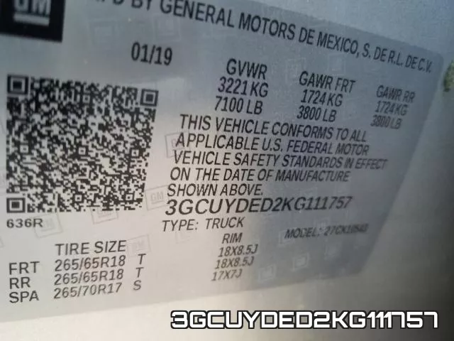 3GCUYDED2KG111757 фото 2