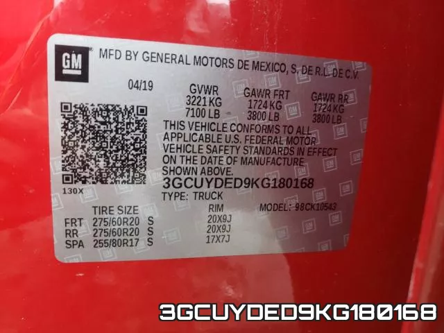 3GCUYDED9KG180168 фото 2