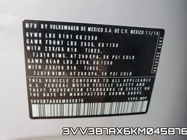 3VV3B7AX6KM045876 фото 2